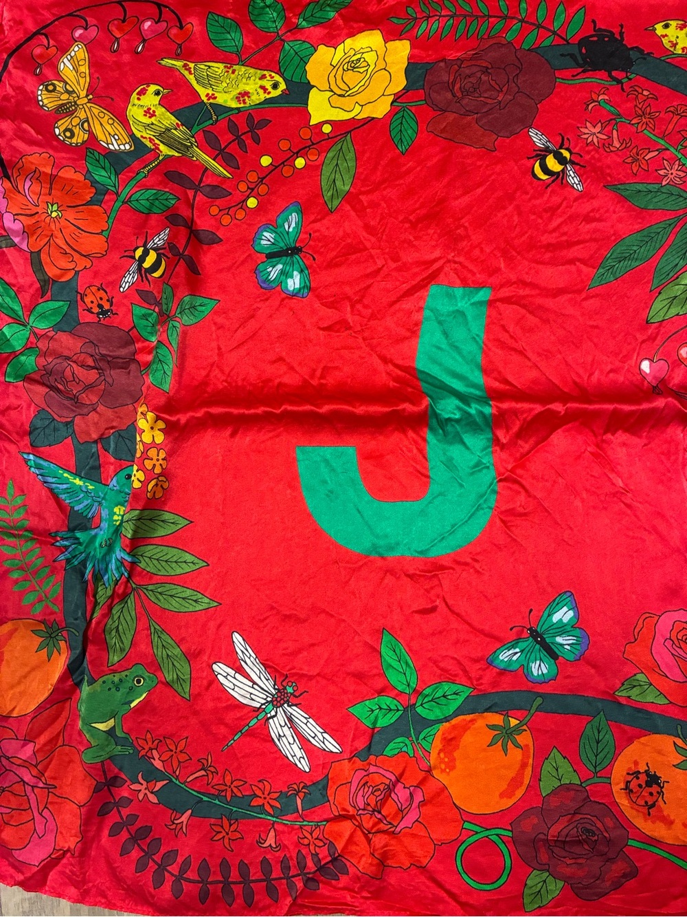 Anthropologie Karen Mabon 100% Silk J Printed Square Scarf Birds Flowers - Picture 5 of 9